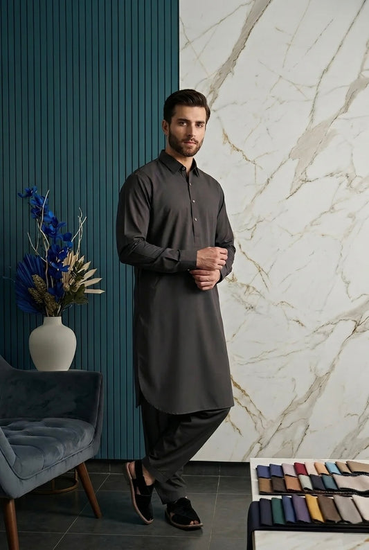 Dark Charcoal Kameez Shalwar