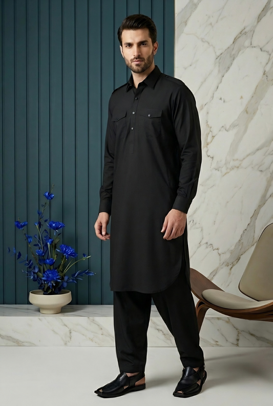 Jet Black Premium Kameez Shalwar