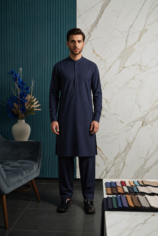 Navy Blue Premium Kameez Shalwar