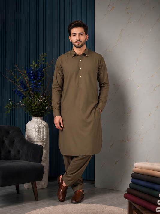 Olive Brown Kameez Shalwar