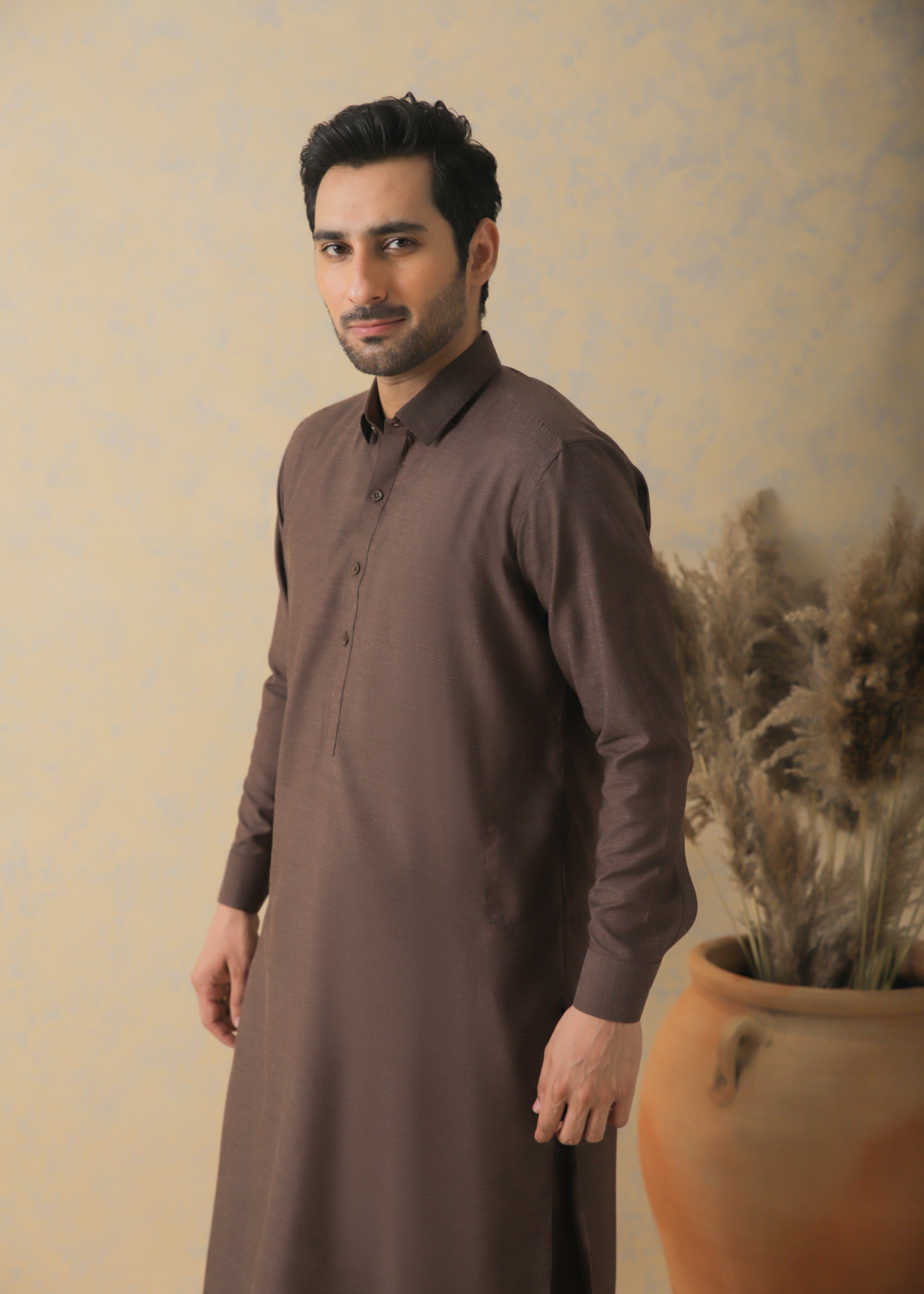 Dark Brown Two-Tone Kameez Shalwar