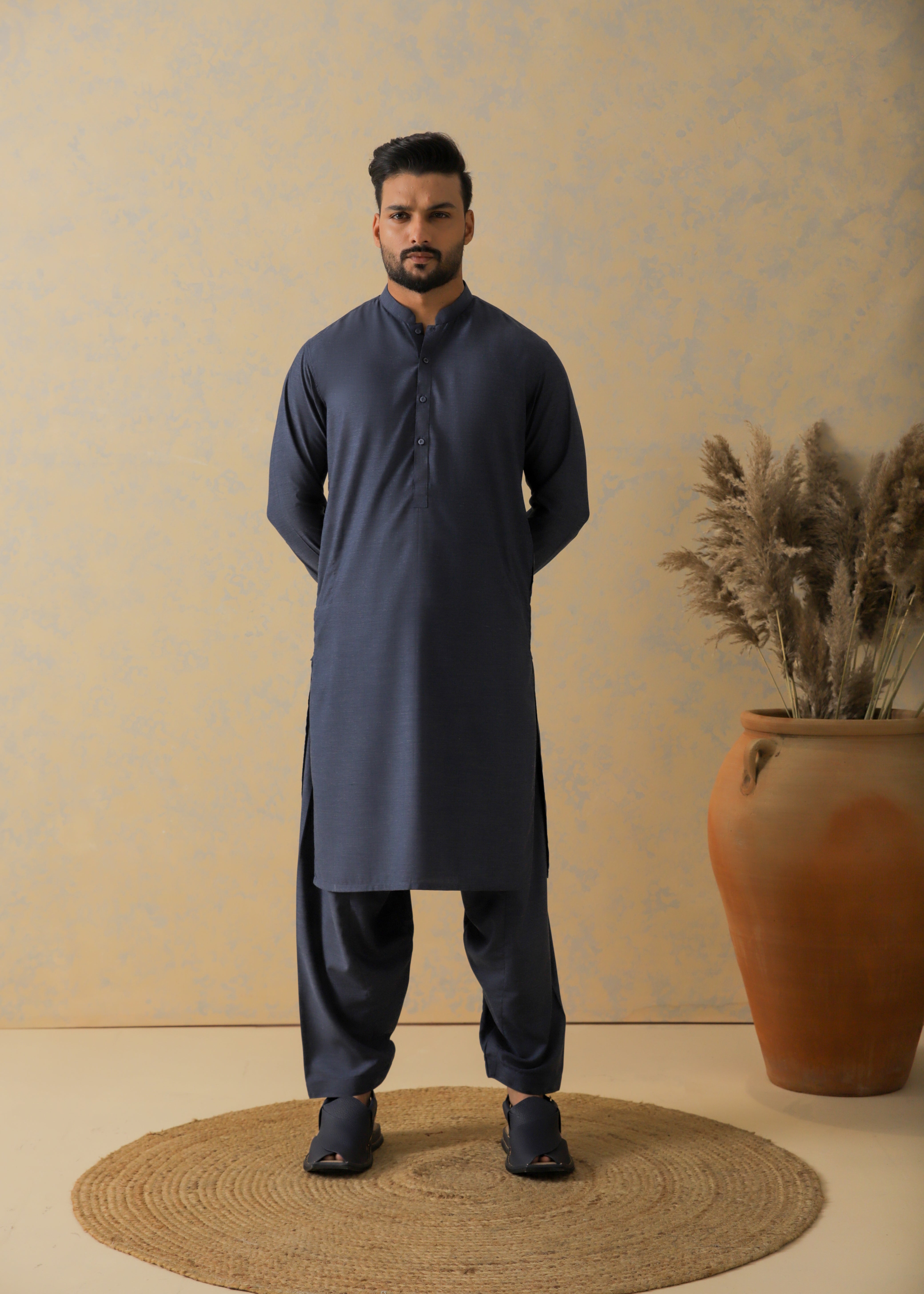 Royal Blue Two-Tone Kameez Shalwar