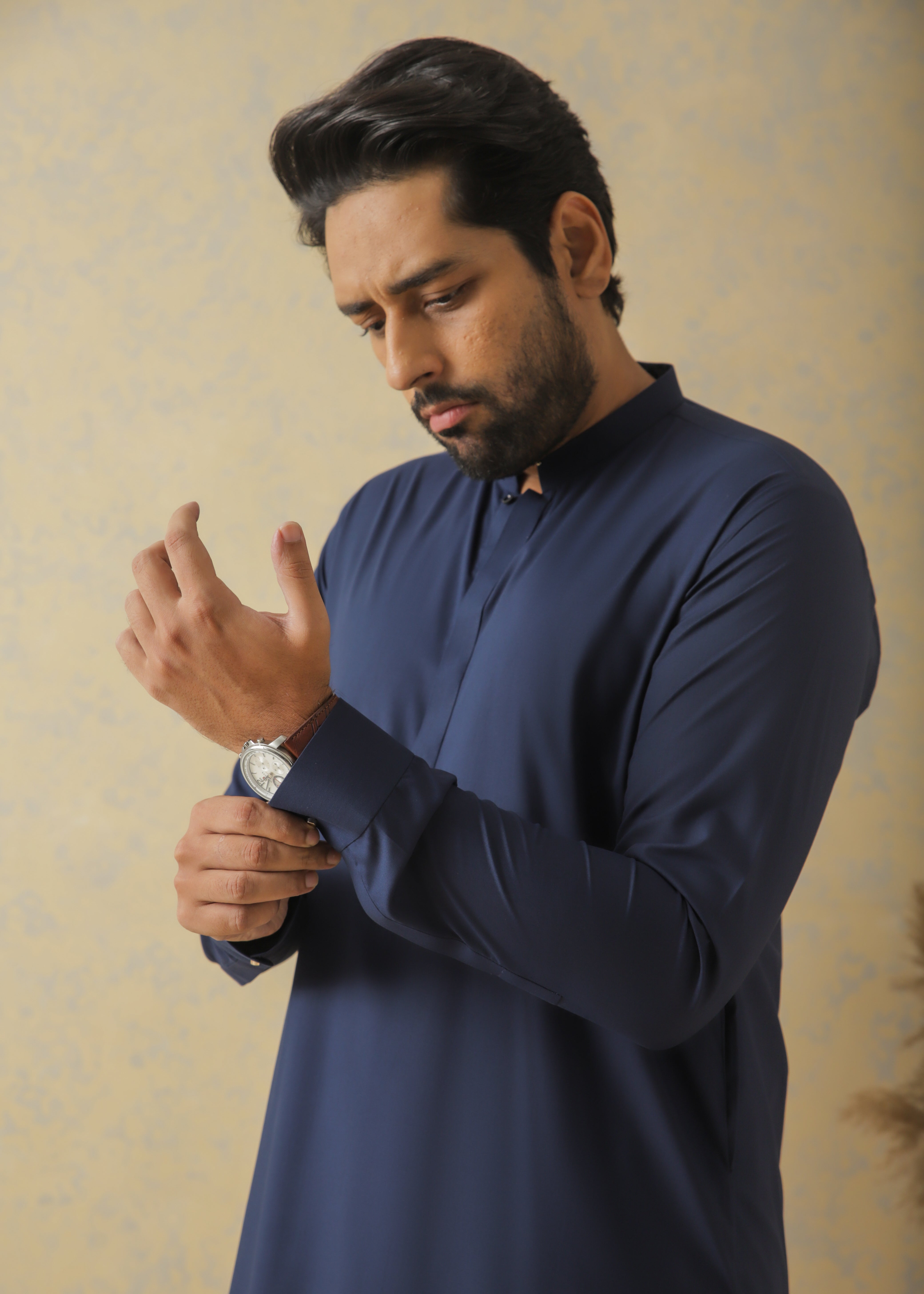 Navy Blue Blended Kameez Shalwar