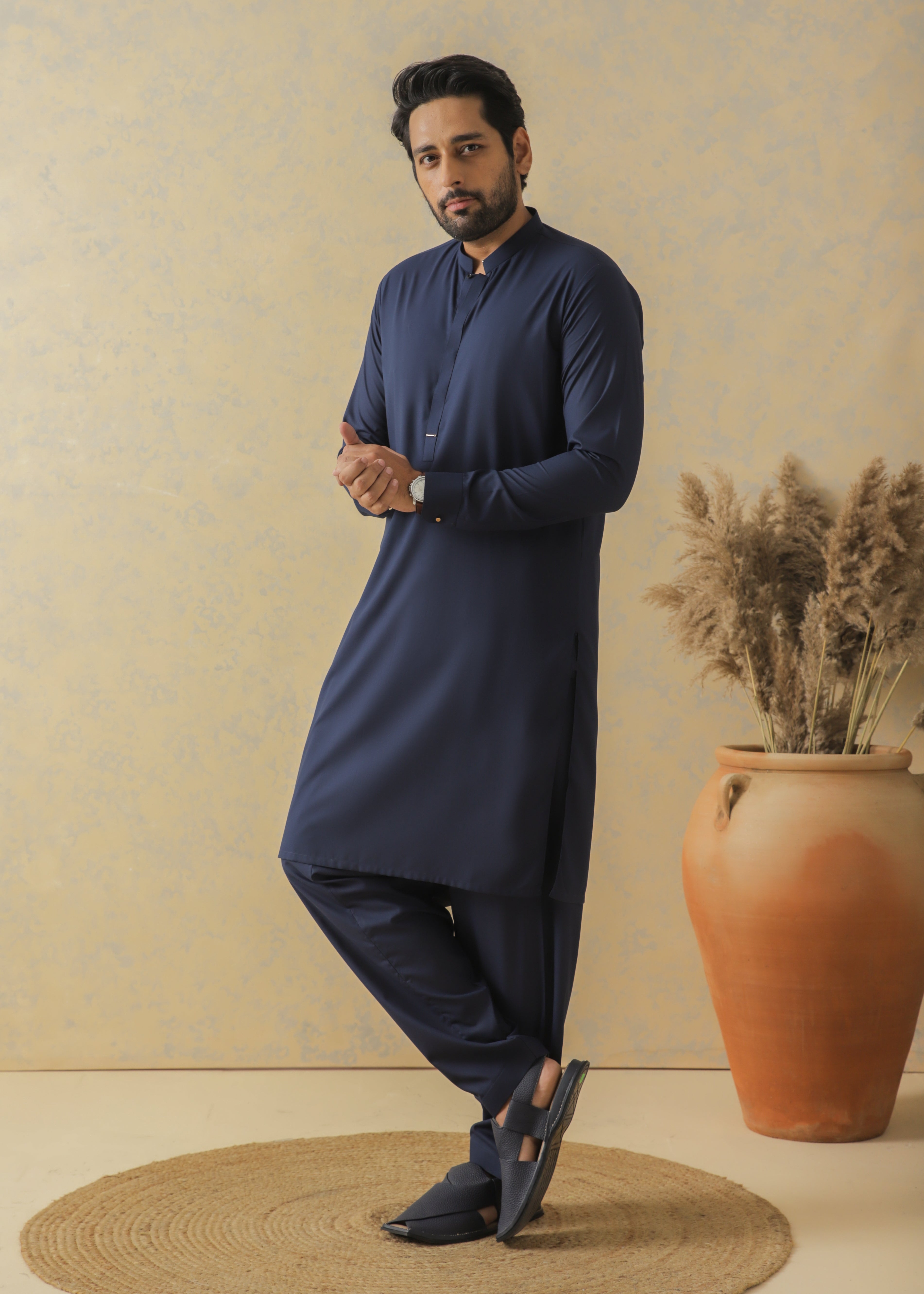 Navy Blue Blended Kameez Shalwar