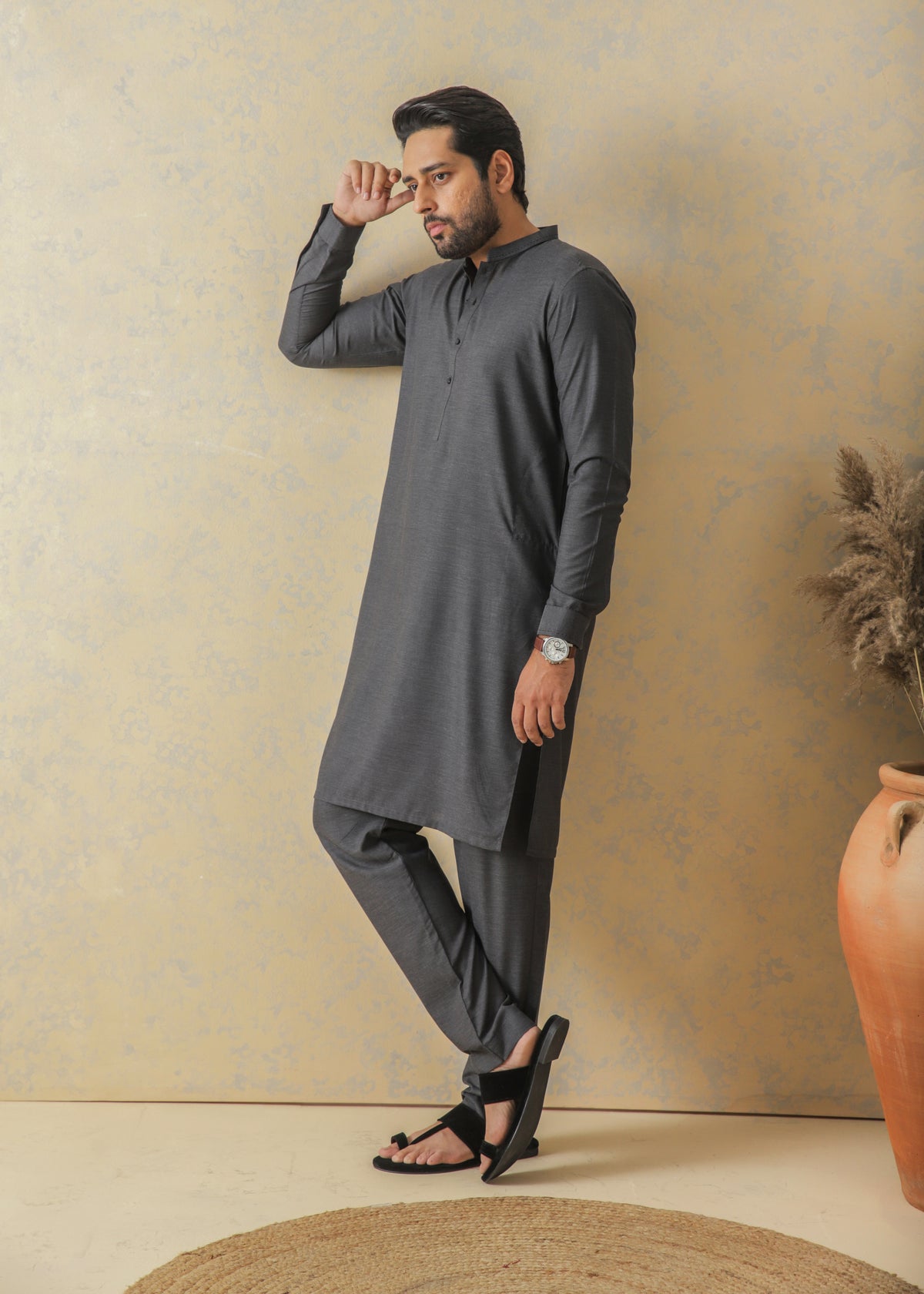 Charcoal Gray Two-Tone Kurta Pajama