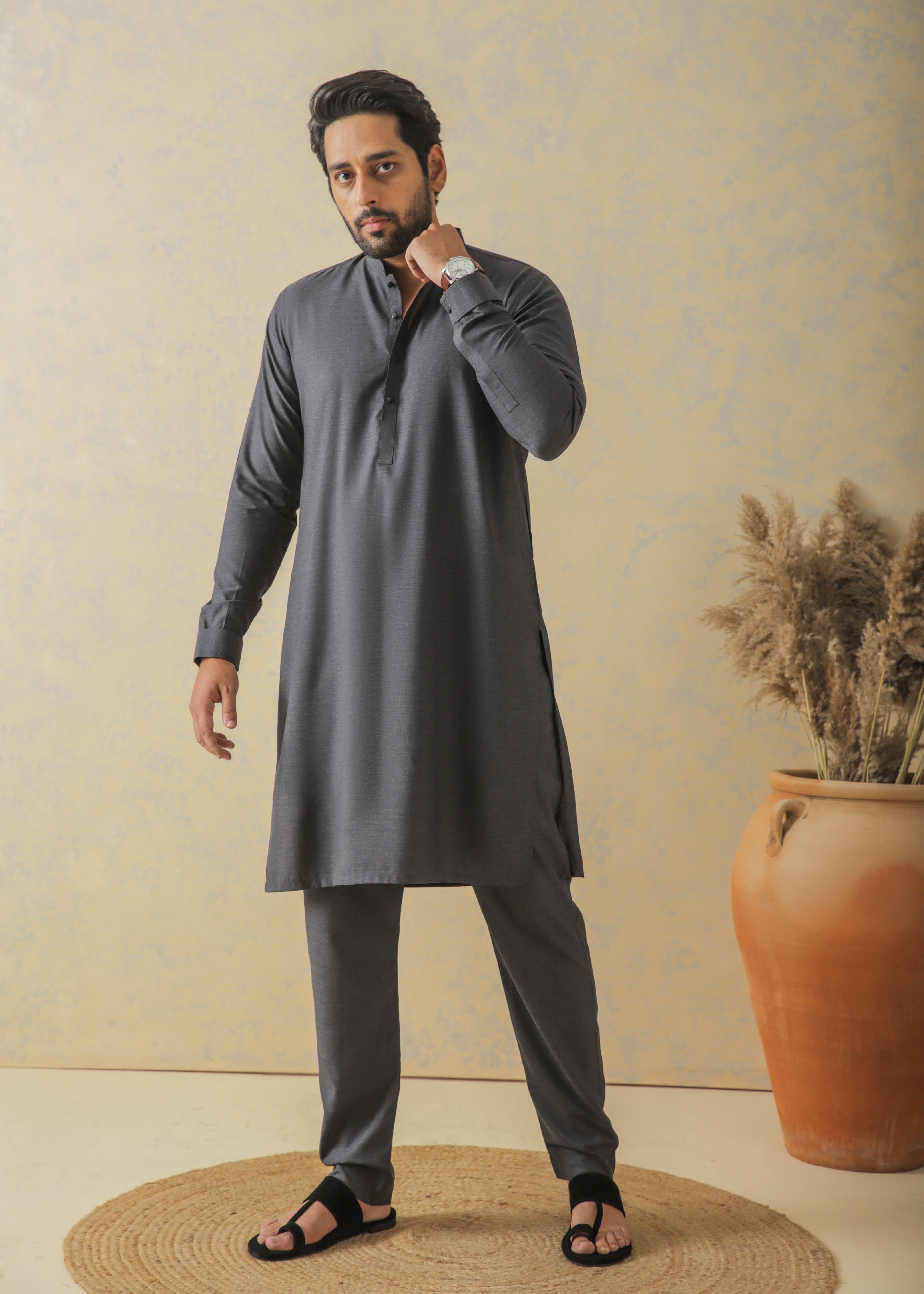 Charcoal Gray Two-Tone Kurta Pajama