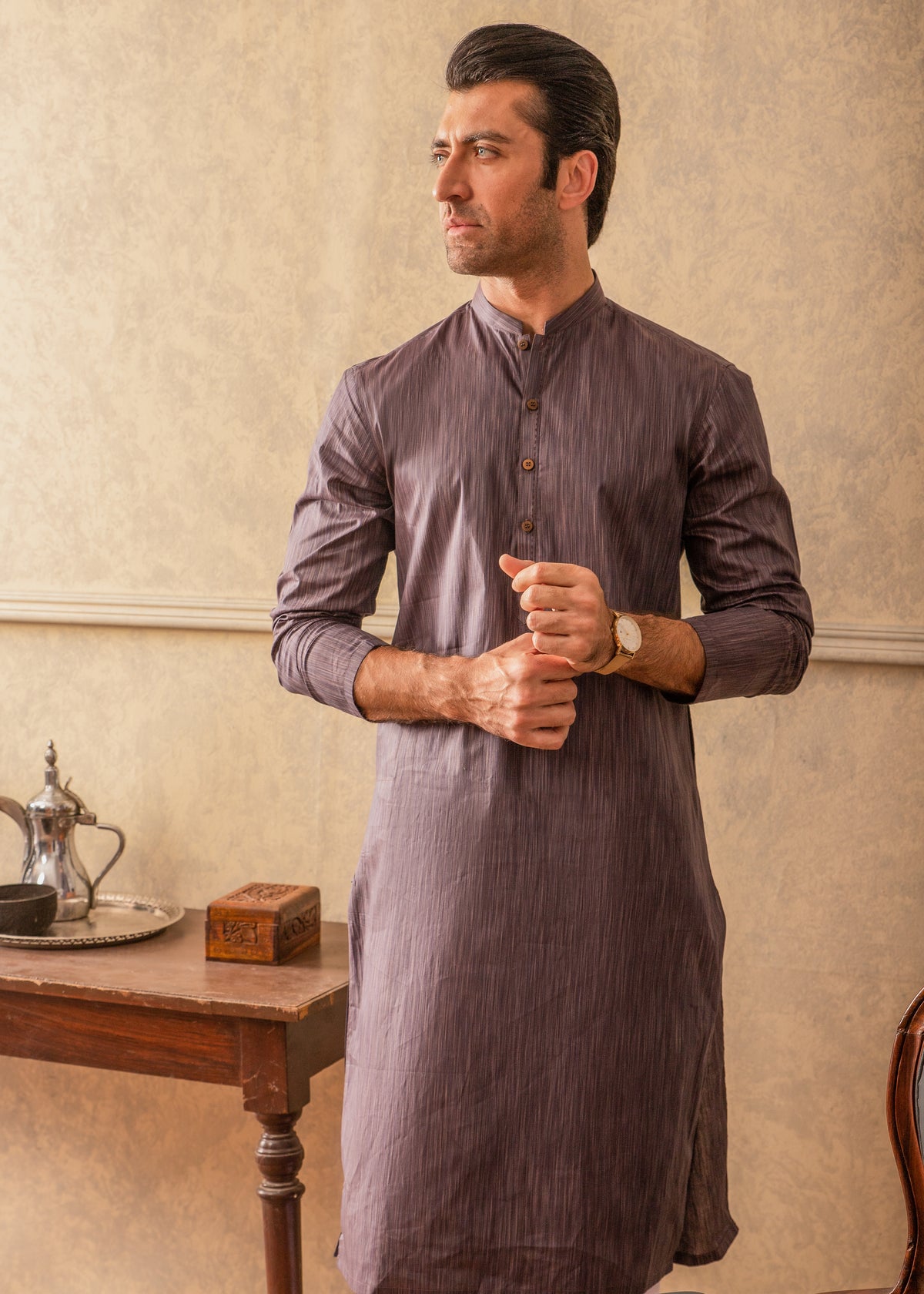 DEEP PURPLE YARN DYED KURTA PAJAMA