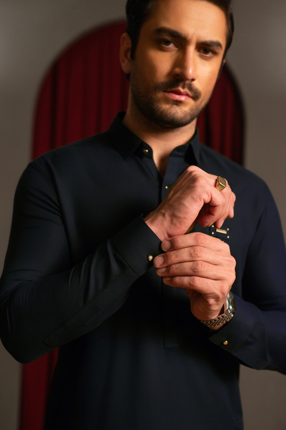 Navy Blue Crepe Kameez Shalwar
