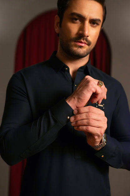 Navy Blue Crepe Kameez Shalwar