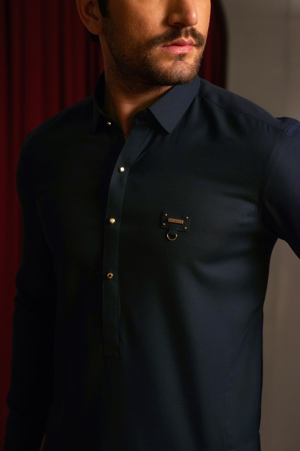 Navy Blue Crepe Kameez Shalwar