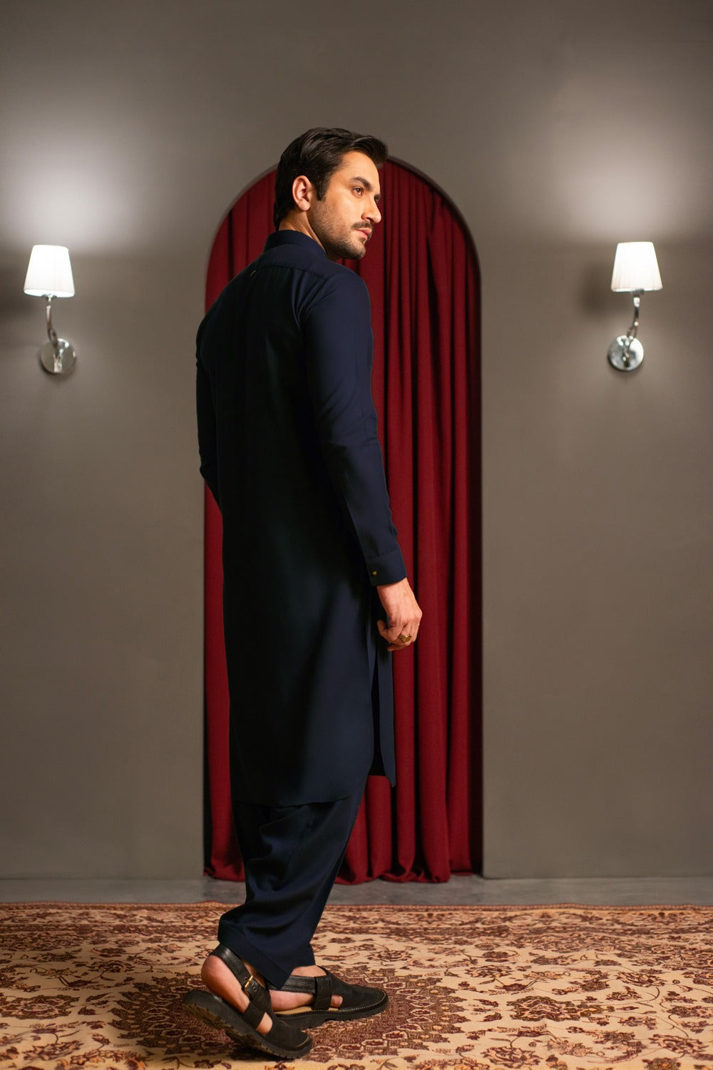 Navy Blue Crepe Kameez Shalwar