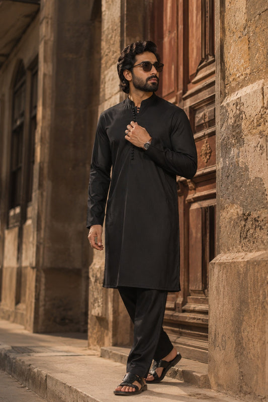 Black Dobby Kurta Pajama