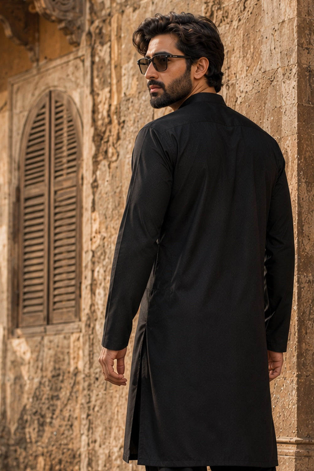 Black Dobby Kurta Pajama