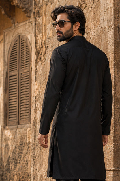 Black Dobby Kurta Pajama