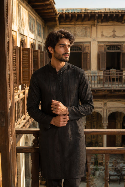 Black Schiffli Kurta Pajama