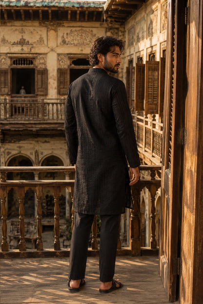 Black Schiffli Kurta Pajama