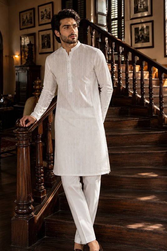 White Schiffli Kurta Pajama
