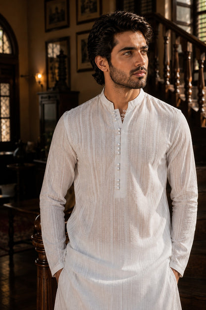 White Schiffli Kurta Pajama