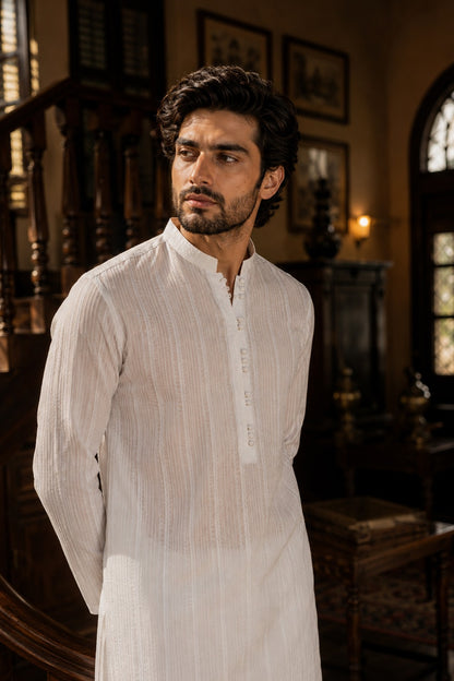 White Schiffli Kurta Pajama