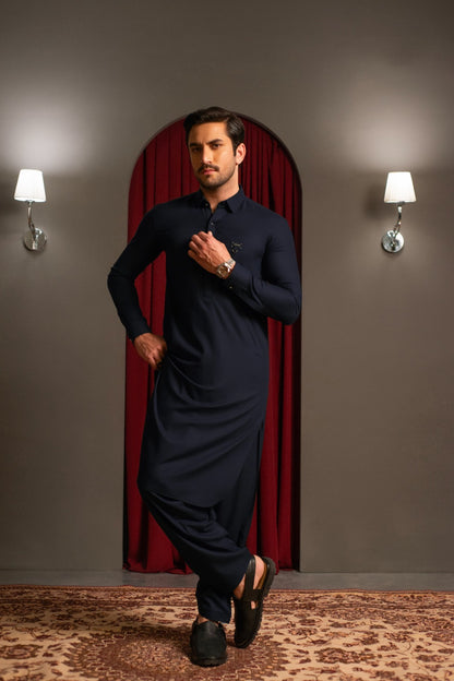 Navy Blue Crepe Kameez Shalwar