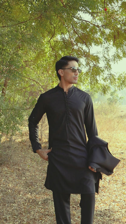 Black Dobby Embroidered Waistcoat