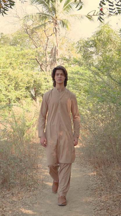 Beige Embroidered Kameez Shalwar