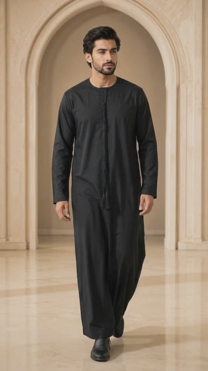 Black Emirati Thobe with Tassel