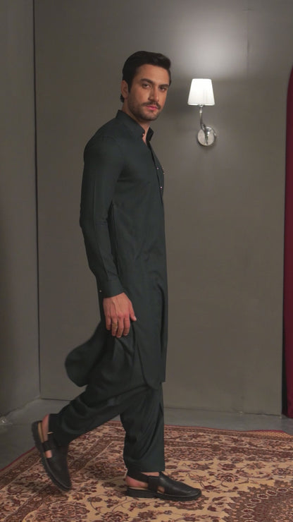 Forest Green Crepe Kameez Shalwar