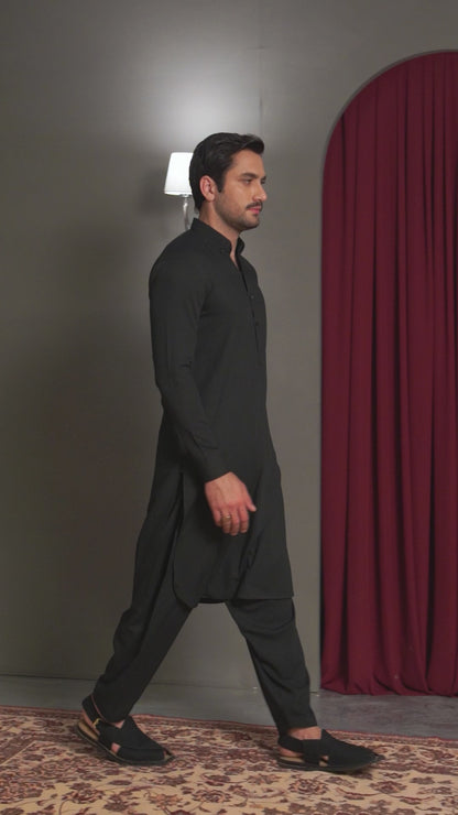 Dark Bottle Green Dobby Designer Kameez Shalwar