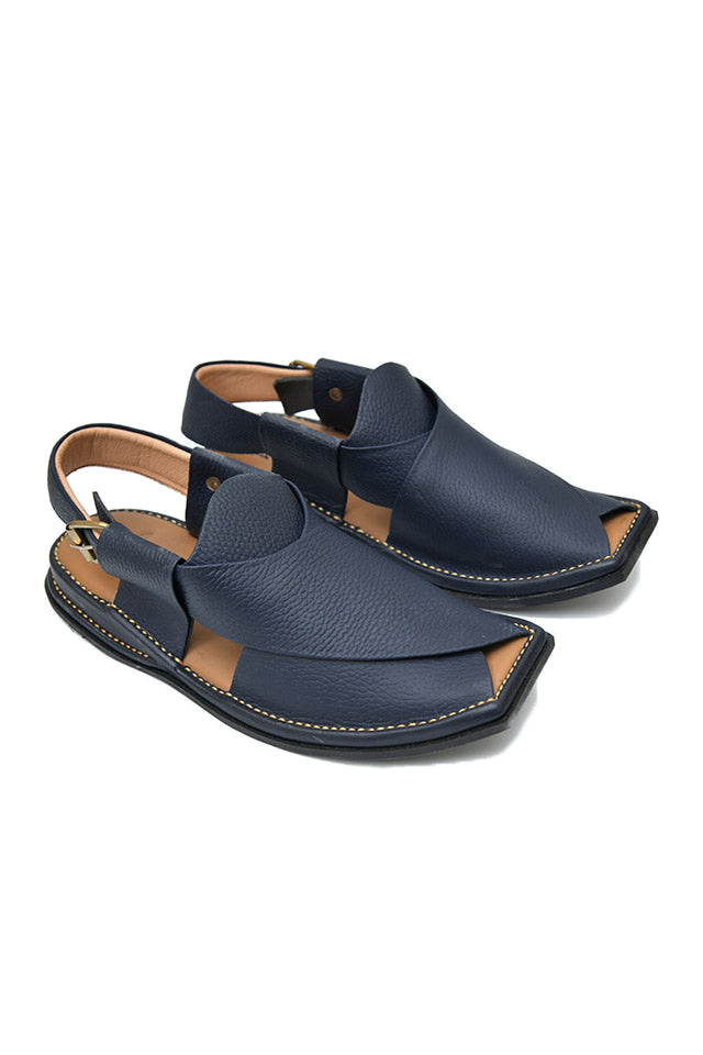 Blue Textured leather Peshawari Chappals