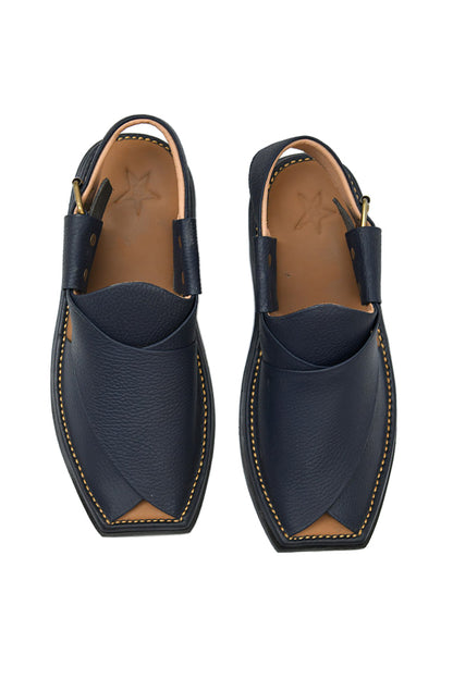 Blue Textured leather Peshawari Chappals