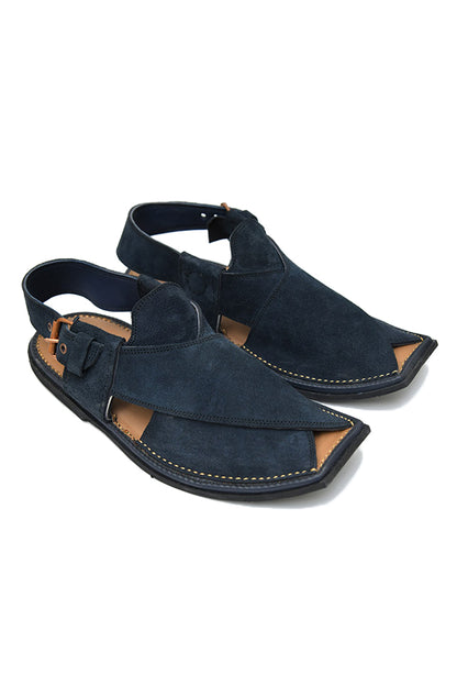Navy Blue Suede Peshawari Chappals