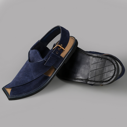 Navy Blue Suede Peshawari Chappals
