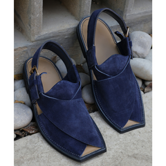 Navy Blue Suede Peshawari Chappals