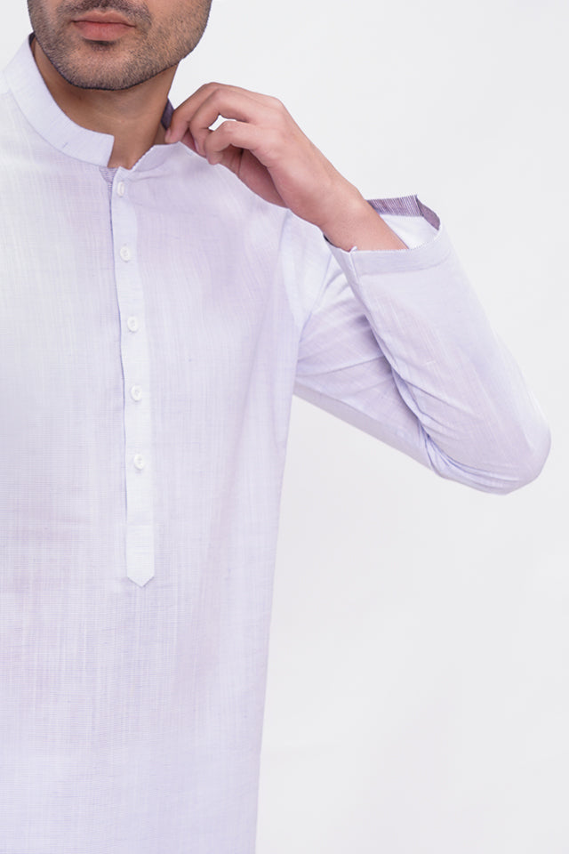 Sky Blue and White Striped Cotton Kurta Pajama