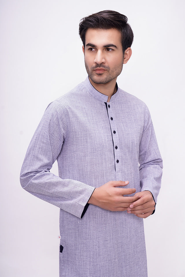 Medium Blue and White Striped Cotton Kurta Pajama