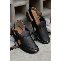 Black textured bata sandal - Round Shape